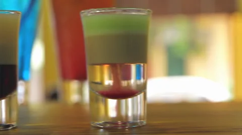 Colored cocktails on the bar a different focus Video stock 67475091