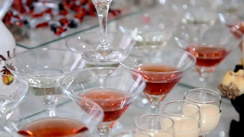 Colored cocktails on the table. Alcoholic drinks on the buffet table. Beautiful Stockbeeldmateriaal 123762367