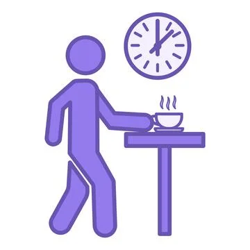 Colored Coffee Break Icon. Vector Icon. Man Drinking Hot Coffee on the Tabl.. Illustrazione stock