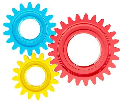 Colored cogs or gears, industrial business logotype. 3D rendering Stock Illustration