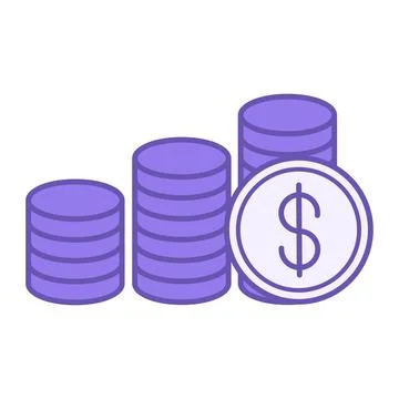 Colored Coins Icon. Vector Icon of Three Stacks of Dollar Coins. Business a.. 库存插图