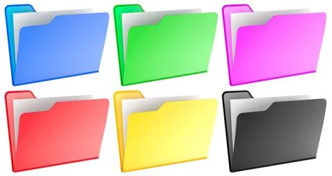 Colored computer folders icons, set. 3D rendering Illustrazione stock