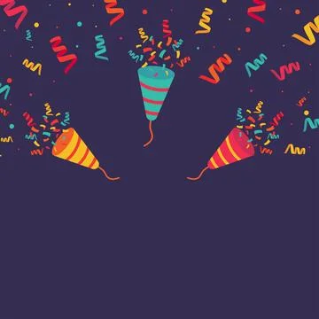 Colored confetti and firecrackers party popper, Vector festive birthday festival Stock Illustration