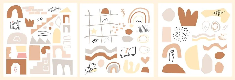 Colored constructor set of hand drawn abstract shapes, lines and doodle objects Stock Illustration