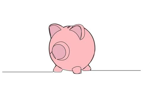 Colored continuous single line drawing of a piggy bank イラスト素材