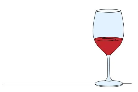 Colored continuous single line drawing of glass of wine イラスト素材