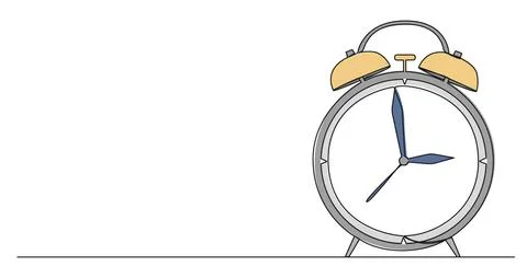 Colored continuous single line drawing of vintage alarm clock Ilustración de archivo
