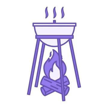 Colored Cooking Icon. Vector Icon Cooking Dinner on the Fire. BBQ Grill. Pi.. Stock Illustration