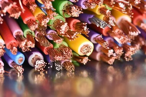 Colored copper electic cables closeup Stock Photos
