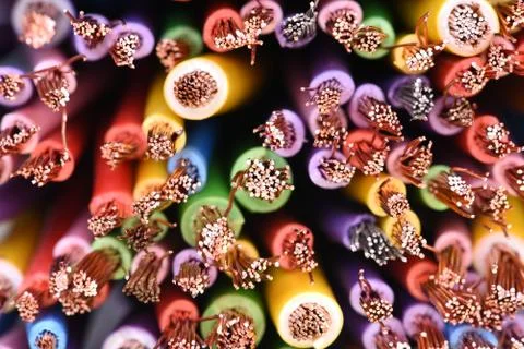 Colored copper electic cables Stock Photos