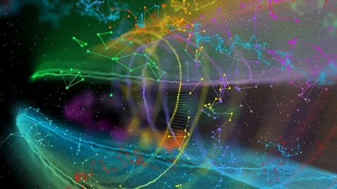 Colored cosmic interactions of particles. cinematographic background. seamless Stock Footage