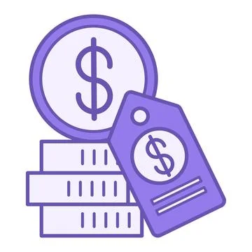 Colored Cost Icon. Vector Icon. Stack of Dollar Coins and Price Tag. Shoppi.. Stock Illustration
