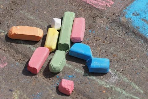 Colored crayons for asphalt, close-up. Stock Photos