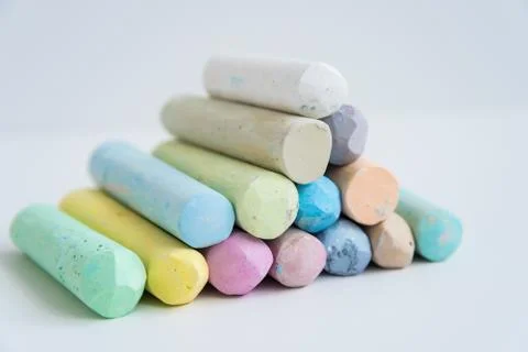 Colored crayons, stacked on top of each other, slide. Variety of color. Backg Stock Photos