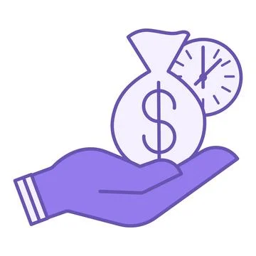 Colored Credit Icon. Vector Icon of Bag with Money on Hand and Clock. Loan .. Stock Illustration