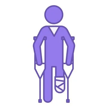 Colored Crutches Icon. Vector Illustration. Man With Leg Cast Moves On Crut.. Stock Illustration