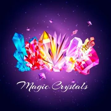 Colored crystals and gems vector illustration. Magic crystals of different forms Stock Illustration