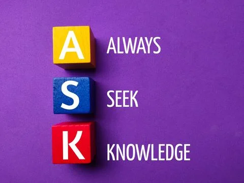 Colored cube with the word ASK Always Seek Knowledge Stock Photos