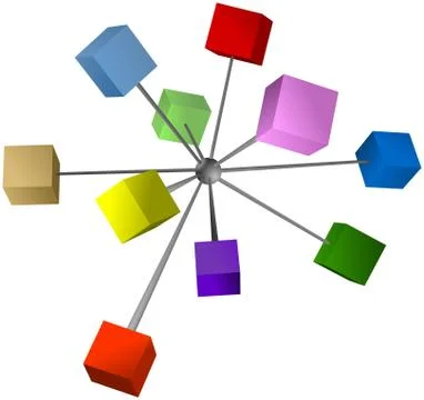 Colored cubes connected into centre sphere Stock Illustration