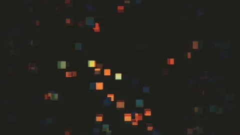 Colored Cubes Moving Flowing on Black Wall Abstract Background Video stock 100202695