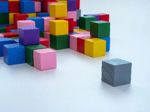 Colored cubes opposite gray. Being different or depression concept. 스톡 사진