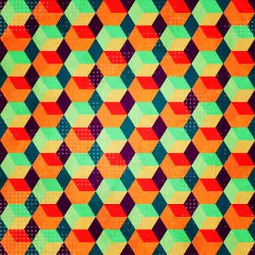 Colored cubes seamless with grunge effect Stock Illustration