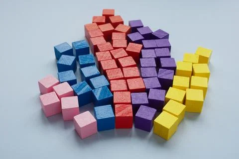 Colored cubes shaped like pie chart with abstract data analysis Stock Photos
