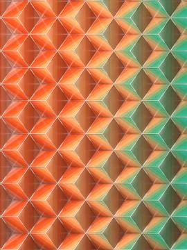 Colored cubes with striped geometric pattern in a silver wireframe 3d render Illustrazione stock