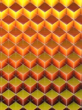 Colored cubes with a striped geometric pattern in a silver wireframe 3d render Illustrazione stock