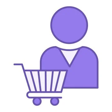 Colored Customer Icon. Vector Illustration. Man and Shopping Cart. Regular .. Stock Illustration