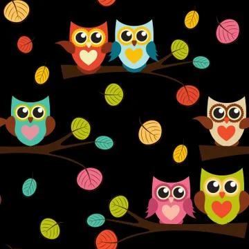 Colored Cute Owl Seamless Pattern Background Illustration Stock Illustration
