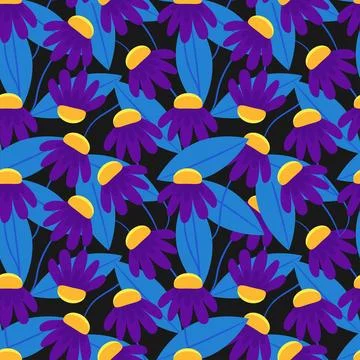 Colored daisies seamless pattern, floral background. Vector floral print Stock Illustration