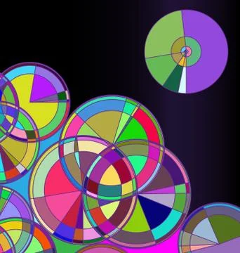 Colored dark background image of abstract discks and circles Stock Illustration
