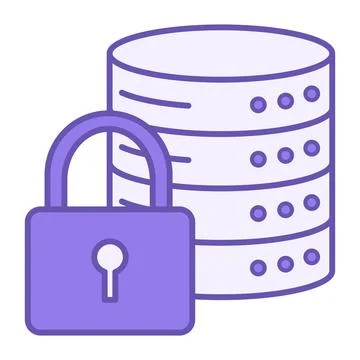 Colored Data Protected Icon. Vector Illustration. Padlock and Database. Inf.. Stock Illustration