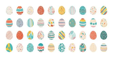 Colored decorated Easter eggs set, flat modern contemporary design, vector 库存插图
