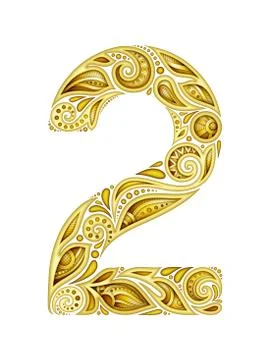 Colored Decorative Number Two, Doodle Design Element Stock Illustration