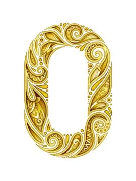Colored Decorative Number Zero, Doodle Design Element. Stock Illustration