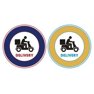 Colored delivery labels with motorcycle draw on a white background 库存插图