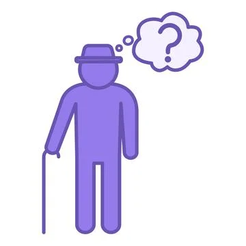 Colored Dementia Icon. Vector Illustration. Old Man and Question Mark. Loss.. Stock Illustration