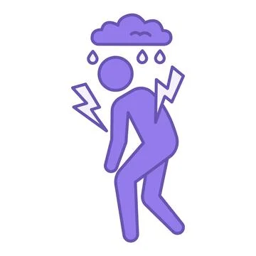 Colored Depression Icon. Vector Illustration. Bent Man and Cloud with Rain... Stockillustratie