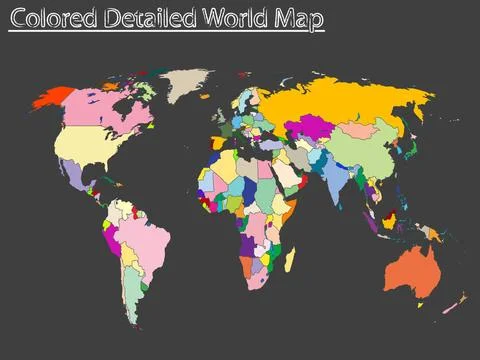 Colored detailed world map colored detailed world map, abstract vector art... Stock Photos