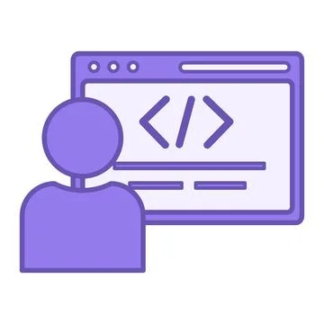 Colored Developer Icon. Vector Icon of Programmer and Program with Code. Pr.. 스톡 일러스트