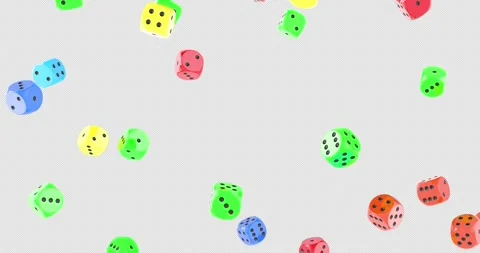 Colored dice falling down. 3D animation on transparent background Stock Footage 304264916