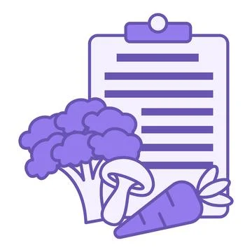 Colored Diet Icon. Vector Drawing. Broccoli, Mushroom, Carrot and Meal Plan.. Stock Illustration