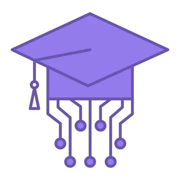 Colored Digital Education Icon. Vector Icon. Graduation Hat and Technology... Stock Illustration