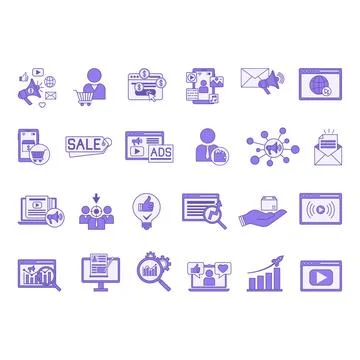 Colored Digital Marketing Icon Set. Vector Illustrations Clients, SEO, Webs.. Stock Illustration