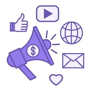 Colored Digital Marketing Icon. Vector Illustration. Megaphone with Dollar .. 스톡 일러스트