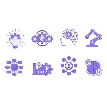 Colored Digital Revolution Icon Set. Vector Icons of Innovation, Automation.. Stock Illustration