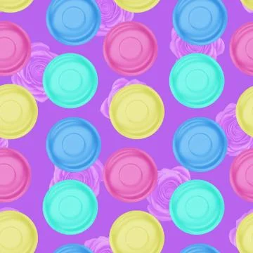 Colored dinner plates on a beautiful tablecloth, seamless pattern, set the table Stock Illustration
