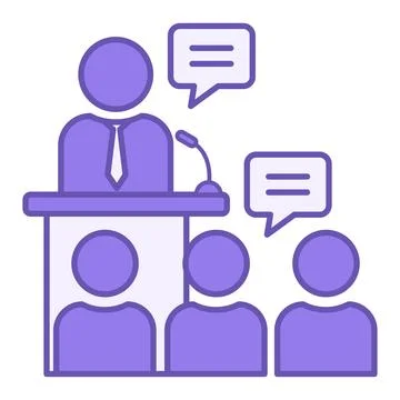 Colored Discourse Icon. Vector Illustration. Man on Podium Talking to Audie.. Stock Illustration